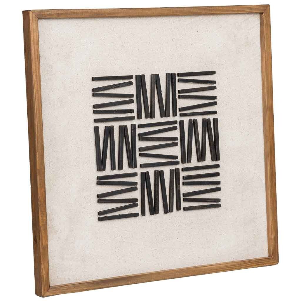 Cuadro artesanal de madera reciclada con relieve blanco y negro 62x4x62h cm