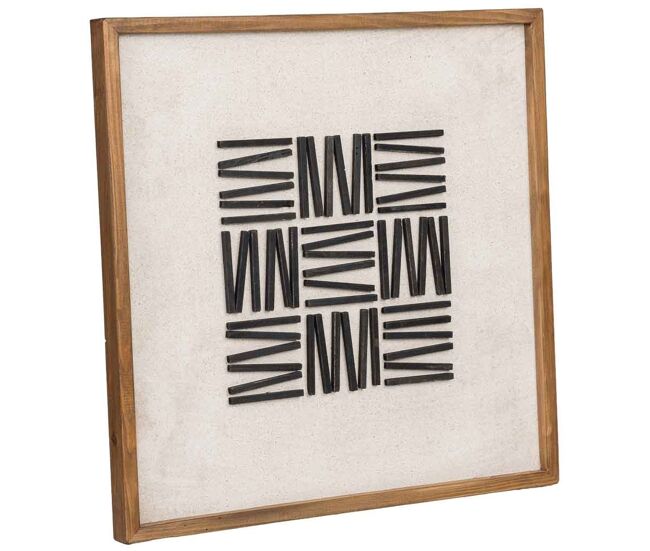 Cuadro artesanal de madera reciclada con relieve blanco y negro 62x4x62h cm