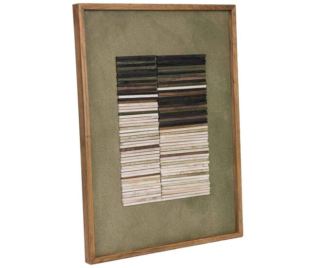 Cuadro artesanal de madera reciclada con relieve verde 62x4x82h cm