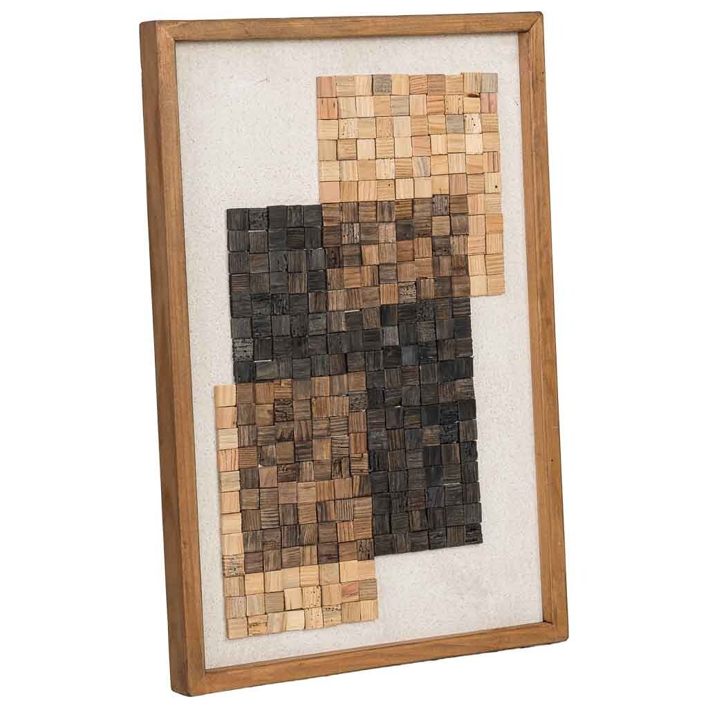 Cuadro artesanal de madera reciclada con relieve beige y negro 42x4x62h cm
