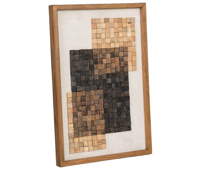 Cuadro artesanal de madera reciclada con relieve beige y negro 42x4x62h cm