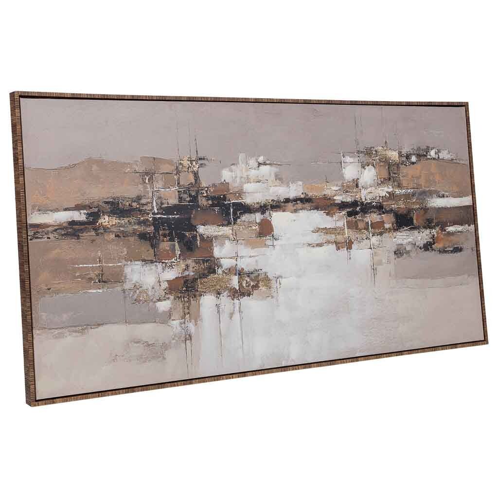 Cuadro pintado a mano con marco de madera rosa 143x4x73h cm
