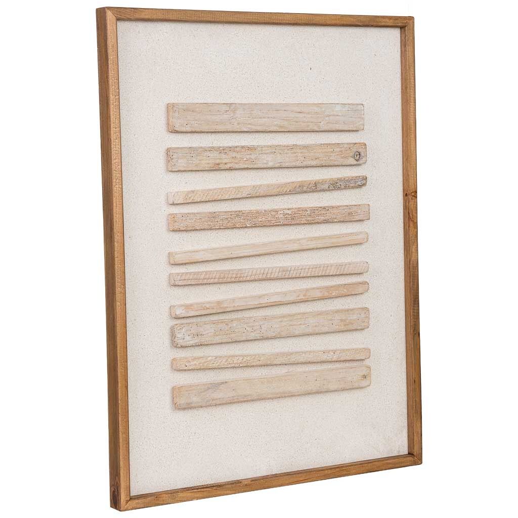 Cuadro artesanal de madera reciclada con relieve beige y blanco 62x4x82h cm