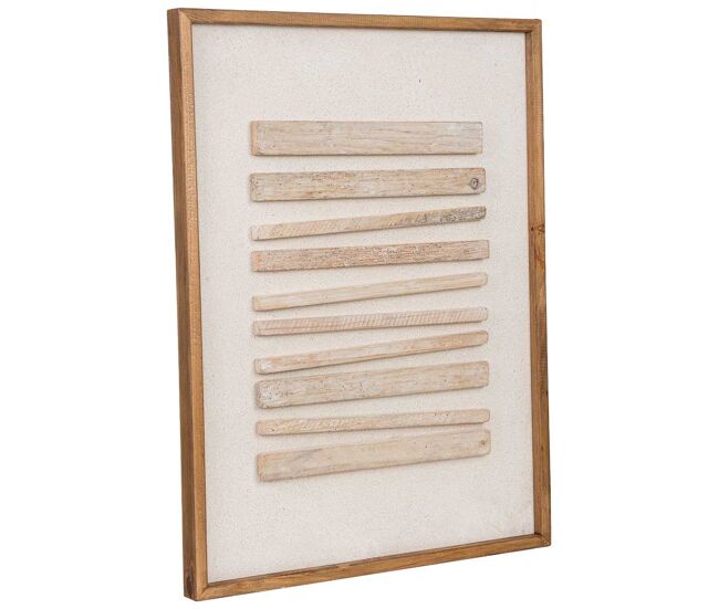 Cuadro artesanal de madera reciclada con relieve beige y blanco 62x4x82h cm