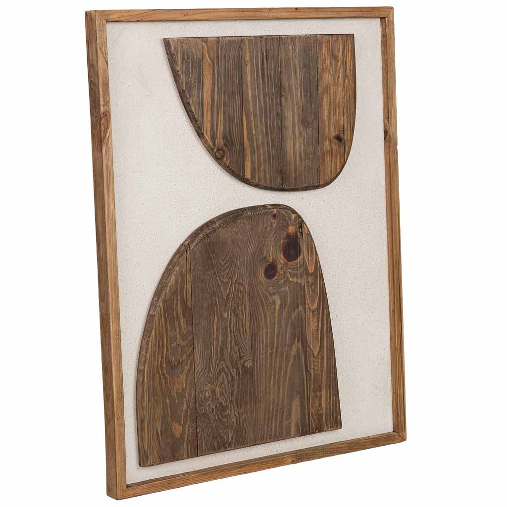 Cuadro artesanal de madera reciclada con relieve marrón y blanco 62x4x82h cm