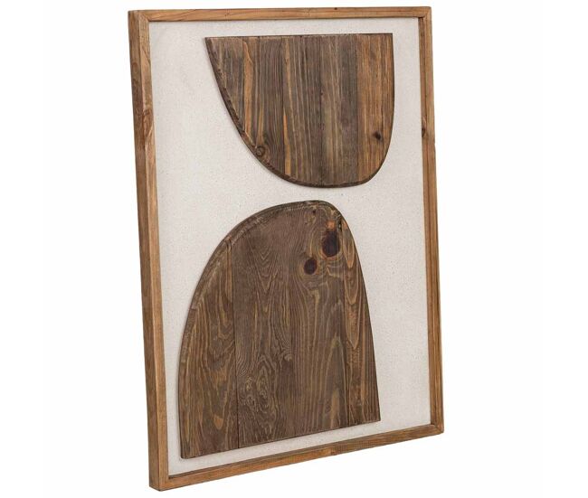 Cuadro artesanal de madera reciclada con relieve marrón y blanco 62x4x82h cm