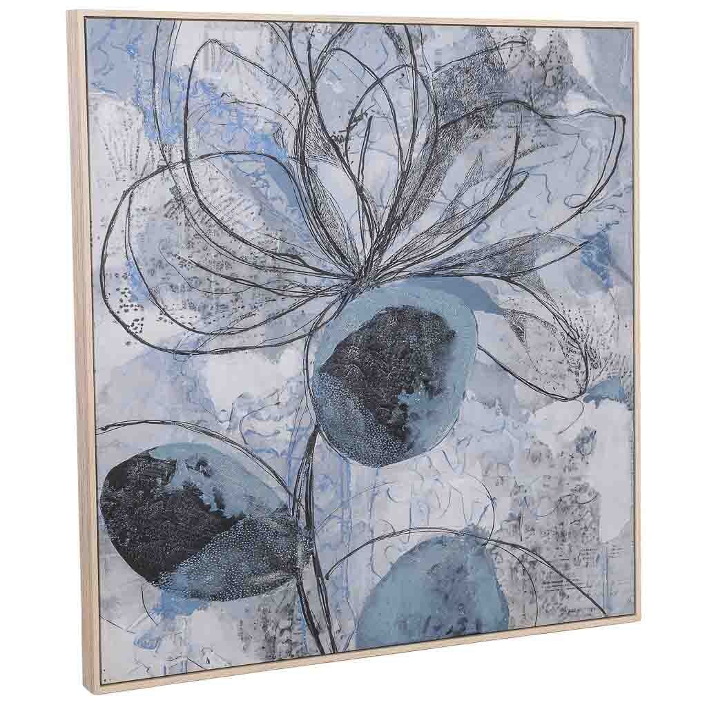 Cuadro pintado a mano con marco de madera azul marino 103x4x103h cm