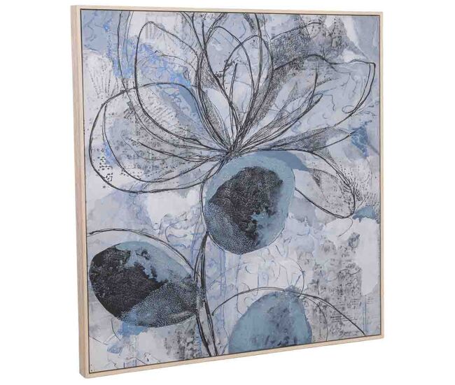 Cuadro pintado a mano con marco de madera azul marino 103x4x103h cm