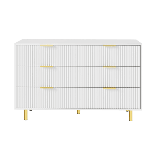 Cómoda 120×40×72 cm - 6 gavetas e design moderno - Branca e dourada Cómoda 120×40×72 cm - 6 gavetas e design moderno - Branca e dourada