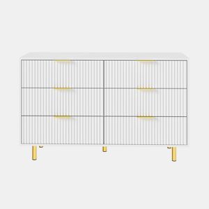 Cómoda 120×40×72 cm - 6 gavetas e design moderno - Branca e dourada