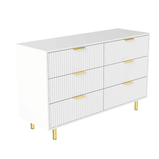 Cómoda 120×40×72 cm - 6 gavetas e design moderno - Branca e dourada Cómoda 120×40×72 cm - 6 gavetas e design moderno - Branca e dourada