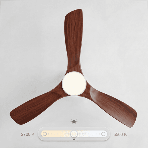 Ventoinha de teto FLOW26 de 132 cm com luz LED de 18 W, 6 velocidades, comando à distância, temporizador até 8 h e função verãoinverno, acabamento efeito madeira escura Ventoinha de teto FLOW26 de 132 cm com luz LED de 18 W, 6 velocidades, comando à distância, temporizador até 8 h e função verãoinverno, acabamento efeito madeira escura
