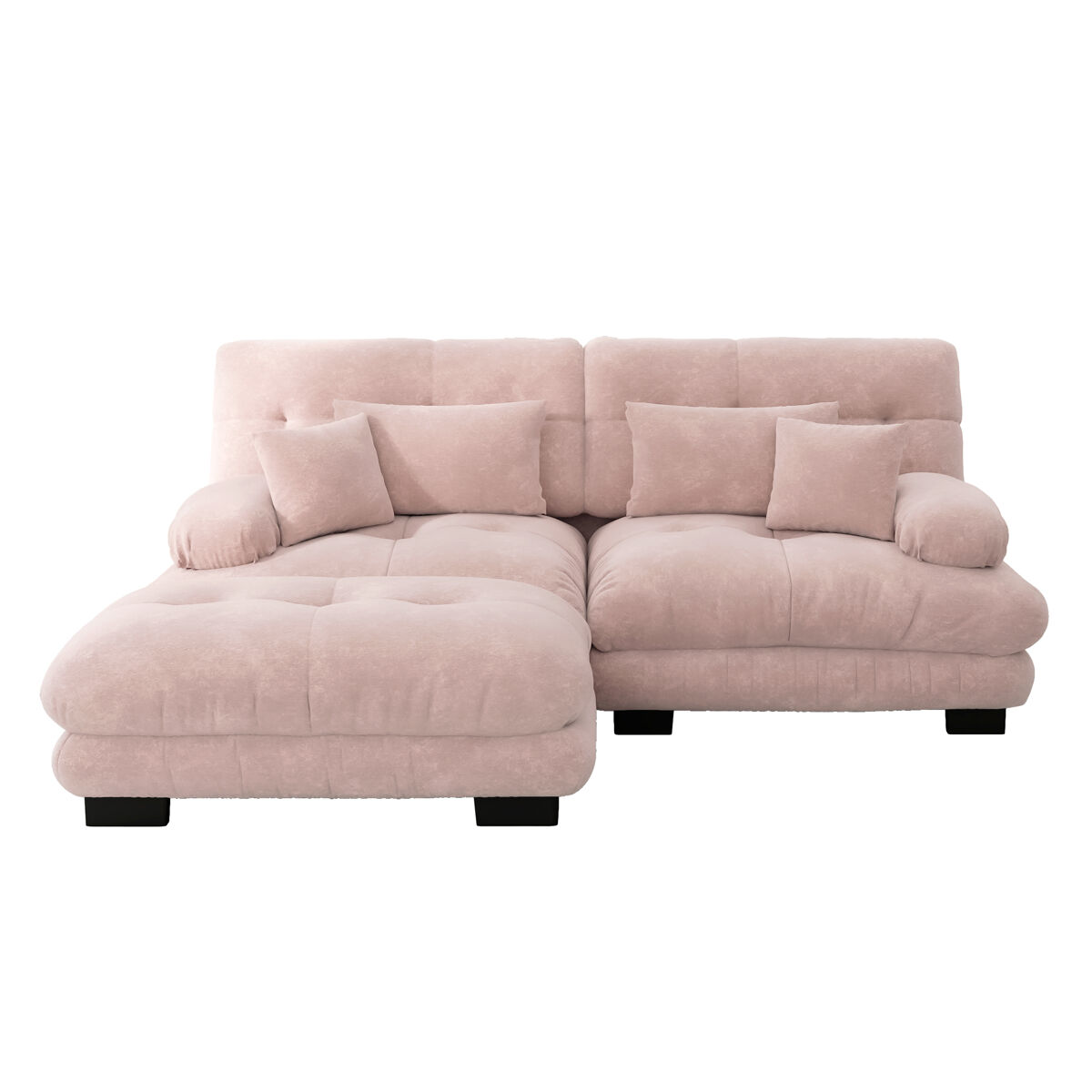 sofa esquinero cloud 2 plazas - sofa de chenilla con 2 cojines lumbar y 2 cojines decorativos con brazos anchos y otomano - rosa