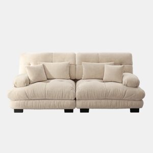 Sofá de canto Cloud - Chenille, 2 almofadas lombares e 2 almofadas decorativas, estrutura em madeira maciça - Castanho claro