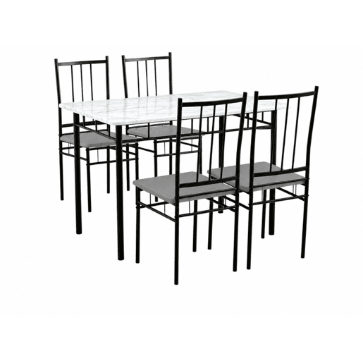 Conjunto de Mesa + 4 Cadeiras, Brand (Preto, Mármore) Conjunto de Mesa + 4 Cadeiras, Brand (Preto, Mármore)