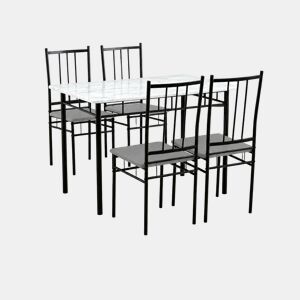 Conjunto de Mesa + 4 Cadeiras, Brand (Preto, Mármore)