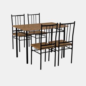 Conjunto de Mesa + 4 Cadeiras, Brand (Preto, Madeira)