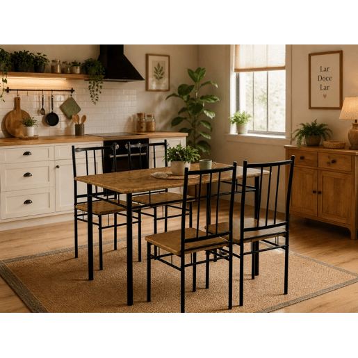 Conjunto de Mesa + 4 Cadeiras, Brand (Preto, Madeira) Conjunto de Mesa + 4 Cadeiras, Brand (Preto, Madeira)