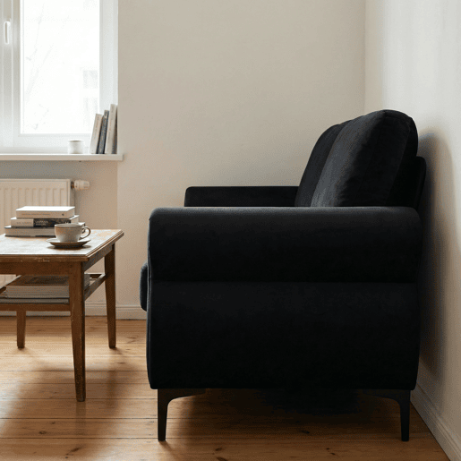 Sofá de 2 lugares - compacto, confortável e resistente - preto Sofá de 2 lugares - compacto, confortável e resistente - preto