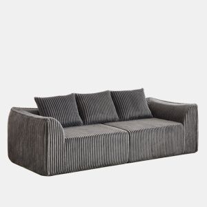 Sofá Minimalista 235 cm 3 lugares - Linhas curvas, encosto ligeiramente inclinado, com duas almofadas - Cinza