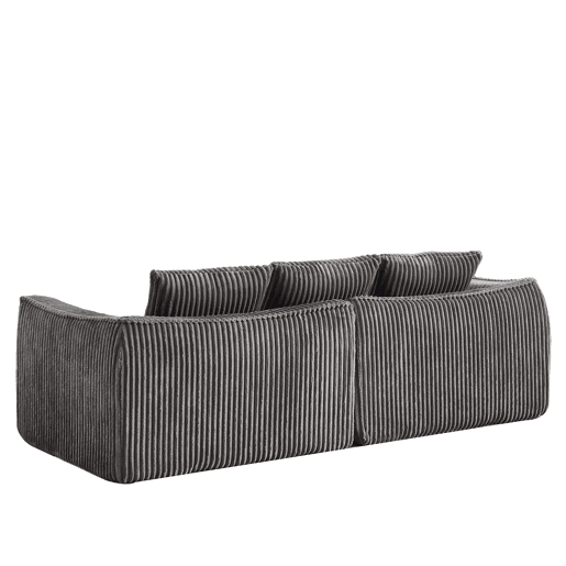 Sofá Minimalista 235 cm 3 lugares - Linhas curvas, encosto ligeiramente inclinado, com duas almofadas - Cinza Sofá Minimalista 235 cm 3 lugares - Linhas curvas, encosto ligeiramente inclinado, com duas almofadas - Cinza