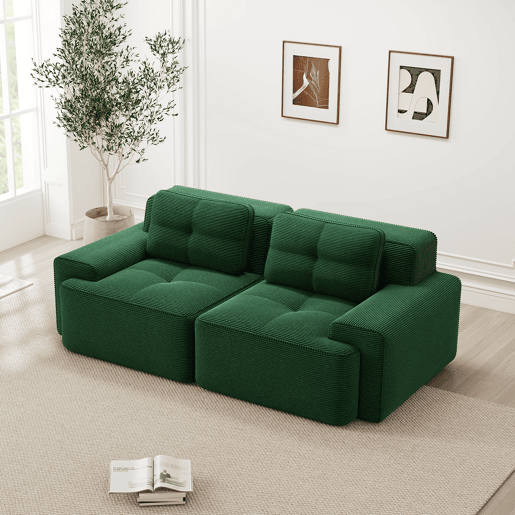 Sofá modular sem estrutura - 2 lugares, moderno, assento profundo, veludo cotelê, cama - Verde