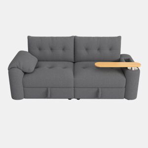 Sofá de 2 lugares - modular, com arrumação, apoio para a cabeça e mesa auxiliar integrada - cinzento