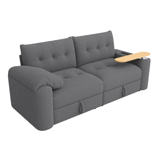 Sofá de 2 lugares - modular, com arrumação, apoio para a cabeça e mesa auxiliar integrada - cinzento Sofá de 2 lugares - modular, com arrumação, apoio para a cabeça e mesa auxiliar integrada - cinzento