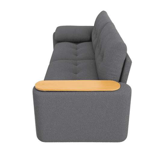 Sofá de 2 lugares - modular, com arrumação, apoio para a cabeça e mesa auxiliar integrada - cinzento Sofá de 2 lugares - modular, com arrumação, apoio para a cabeça e mesa auxiliar integrada - cinzento