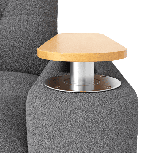 Sofá de 2 lugares - modular, com arrumação, apoio para a cabeça e mesa auxiliar integrada - cinzento Sofá de 2 lugares - modular, com arrumação, apoio para a cabeça e mesa auxiliar integrada - cinzento