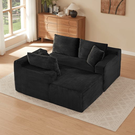 Sofá modular seccional de 4 lugares - com chaise longue grande, espuma viscoelástica - cor preta Sofá modular seccional de 4 lugares - com chaise longue grande, espuma viscoelástica - cor preta