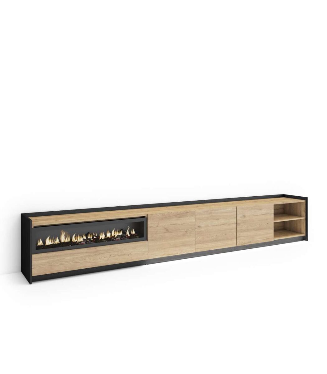 mueble tv casabermeja-02 con chimenea y luces led