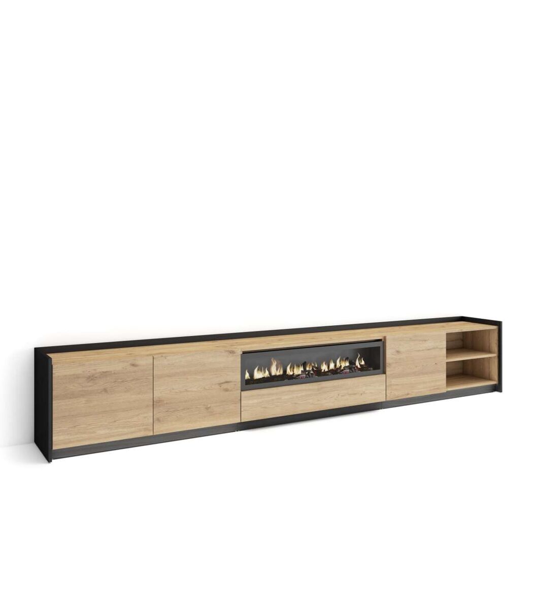 Mueble tv colmenar-02 con chimenea y luces led regulables