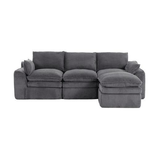 Sofá modular de 3 lugares - Com almofadas e 2 bolsos laterais, espuma de 3 camadas + molas para recuperação rápida - Cinza escuro Sofá modular de 3 lugares - Com almofadas e 2 bolsos laterais, espuma de 3 camadas + molas para recuperação rápida - Cinza escuro