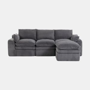 Sofá modular de 3 lugares - Com almofadas e 2 bolsos laterais, espuma de 3 camadas + molas para recuperação rápida - Cinza escuro