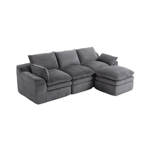 Sofá modular de 3 lugares - Com almofadas e 2 bolsos laterais, espuma de 3 camadas + molas para recuperação rápida - Cinza escuro Sofá modular de 3 lugares - Com almofadas e 2 bolsos laterais, espuma de 3 camadas + molas para recuperação rápida - Cinza escuro