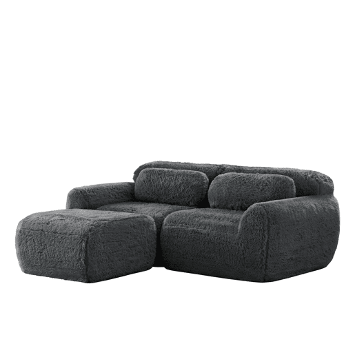 Sofá modular L 3 lugares - Tecido felpudo, sem montagem, com almofadas, antiderrapante - Cinza Sofá modular L 3 lugares - Tecido felpudo, sem montagem, com almofadas, antiderrapante - Cinza