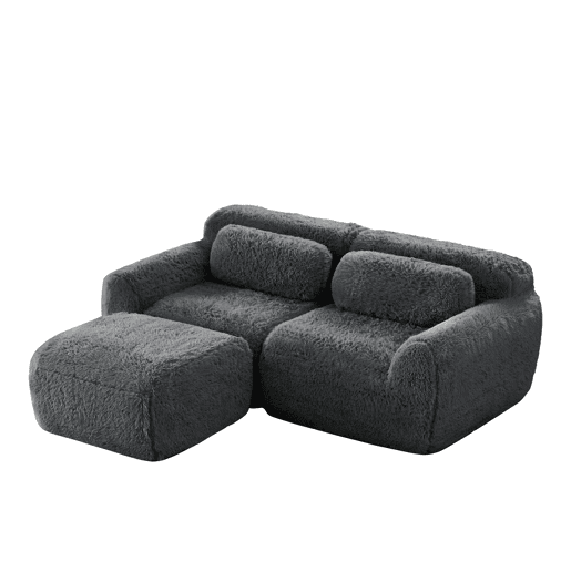 Sofá modular L 3 lugares - Tecido felpudo, sem montagem, com almofadas, antiderrapante - Cinza Sofá modular L 3 lugares - Tecido felpudo, sem montagem, com almofadas, antiderrapante - Cinza
