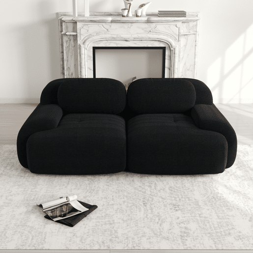 Sofá Loveseat 82'' - Sofá modular em veludo cotelê com braços curvos e base antiderrapante - Preto Sofá Loveseat 82'' - Sofá modular em veludo cotelê com braços curvos e base antiderrapante - Preto