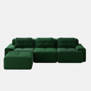 Sofá modular L 3 lugares - Cloud, com otomano e estofamento em veludo cotelê, montagem livre - Verde