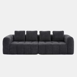 Sofá de canto modular 260 x 94,5 x 80 cm - 3 lugares, espuma de alta densidade, montagem livre, veludo com braços, assento profundo - Cinza escuro
