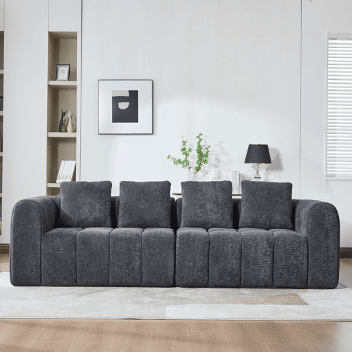 Sofá de canto modular 260 x 94,5 x 80 cm - 3 lugares, espuma de alta densidade, montagem livre, veludo com braços, assento profundo - Cinza escuro Sofá de canto modular 260 x 94,5 x 80 cm - 3 lugares, espuma de alta densidade, montagem livre, veludo com braços, assento profundo - Cinza escuro
