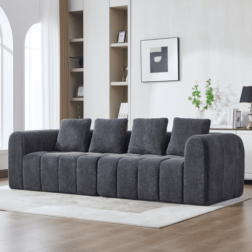 Sofá de canto modular 260 x 94,5 x 80 cm - 3 lugares, espuma de alta densidade, montagem livre, veludo com braços, assento profundo - Cinza escuro Sofá de canto modular 260 x 94,5 x 80 cm - 3 lugares, espuma de alta densidade, montagem livre, veludo com braços, assento profundo - Cinza escuro