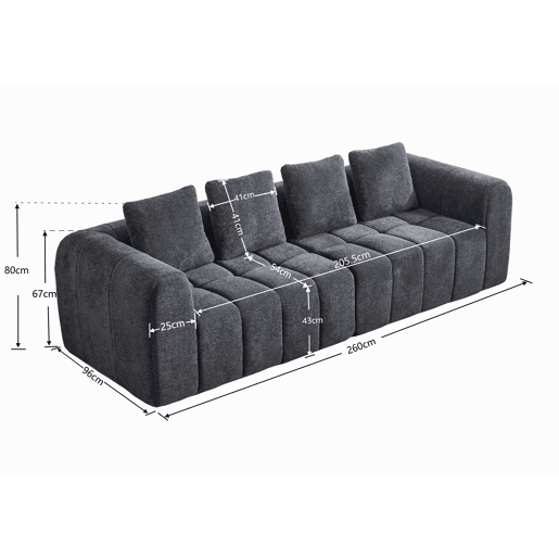 Sofá de canto modular 260 x 94,5 x 80 cm - 3 lugares, espuma de alta densidade, montagem livre, veludo com braços, assento profundo - Cinza escuro Sofá de canto modular 260 x 94,5 x 80 cm - 3 lugares, espuma de alta densidade, montagem livre, veludo com braços, assento profundo - Cinza escuro