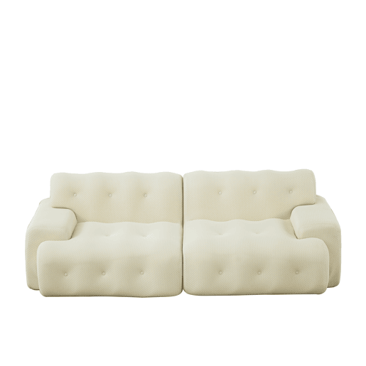 Sofá de 2 lugares grande - braços largos, design moderno com botões, formato curvo, sem montagem - bege Sofá de 2 lugares grande - braços largos, design moderno com botões, formato curvo, sem montagem - bege