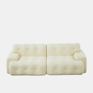 Sofá de 2 lugares grande - braços largos, design moderno com botões, formato curvo, sem montagem - bege