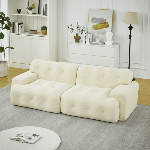 Sofá de 2 lugares grande - braços largos, design moderno com botões, formato curvo, sem montagem - bege Sofá de 2 lugares grande - braços largos, design moderno com botões, formato curvo, sem montagem - bege
