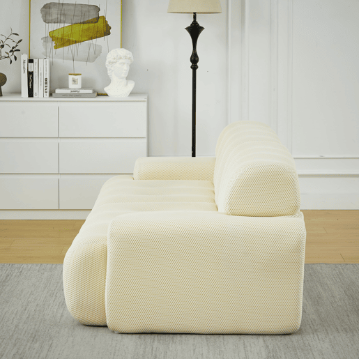 Sofá de 2 lugares grande - braços largos, design moderno com botões, formato curvo, sem montagem - bege Sofá de 2 lugares grande - braços largos, design moderno com botões, formato curvo, sem montagem - bege