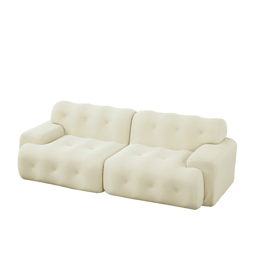 Sofá de 2 lugares grande - braços largos, design moderno com botões, formato curvo, sem montagem - bege Sofá de 2 lugares grande - braços largos, design moderno com botões, formato curvo, sem montagem - bege