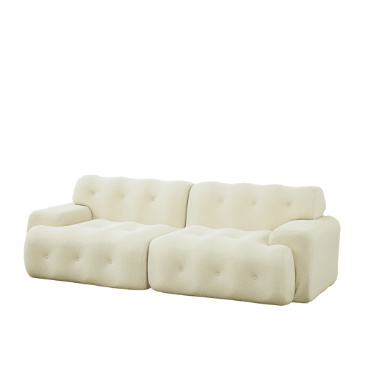 Sofá de 2 lugares grande - braços largos, design moderno com botões, formato curvo, sem montagem - bege Sofá de 2 lugares grande - braços largos, design moderno com botões, formato curvo, sem montagem - bege